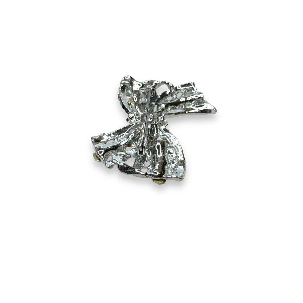Vintage Crystal Bow Brooch Pin Unsigned Rhinestone - Picture 3 of 7